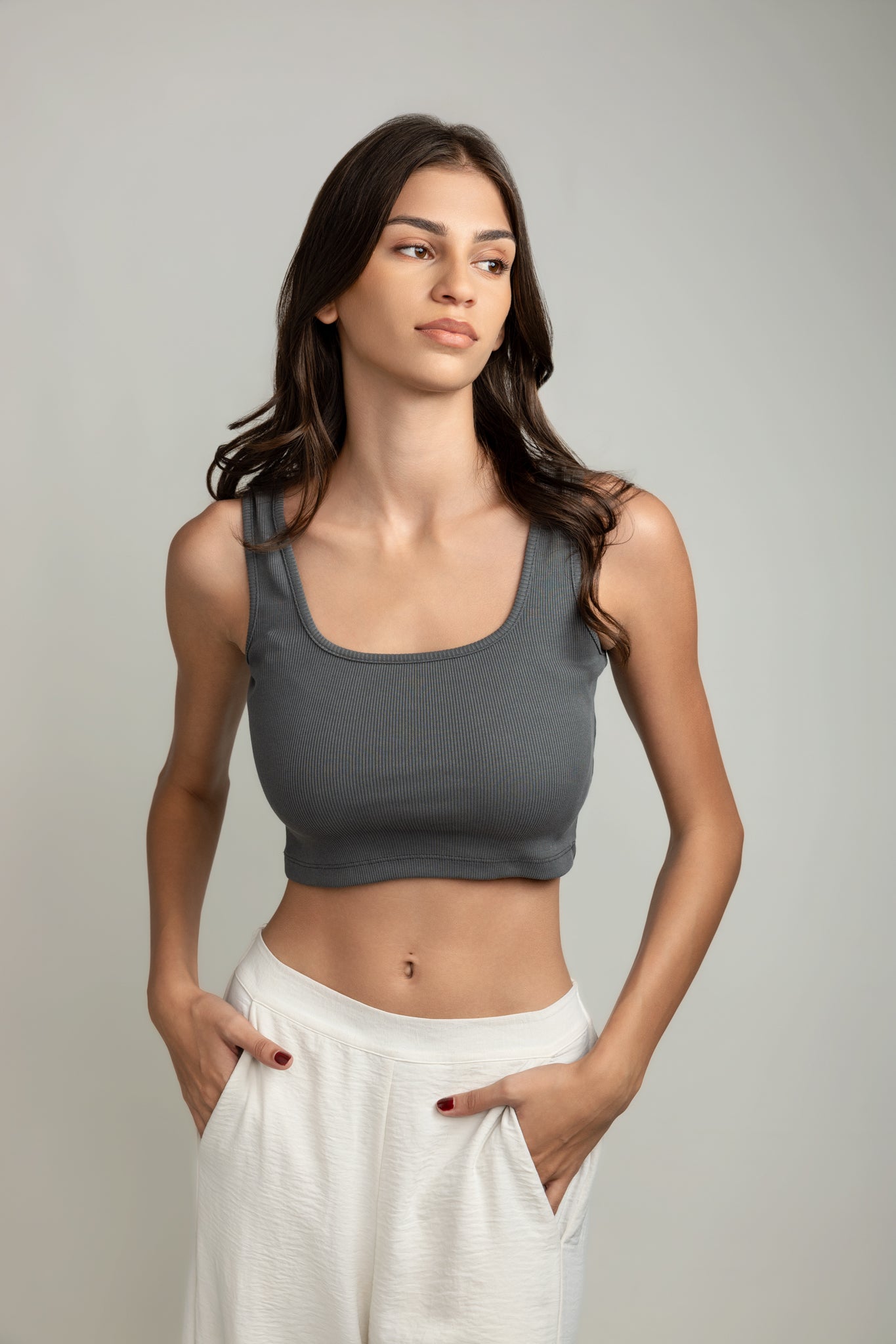 Darya Wide-strap Top - Eclipse Gray