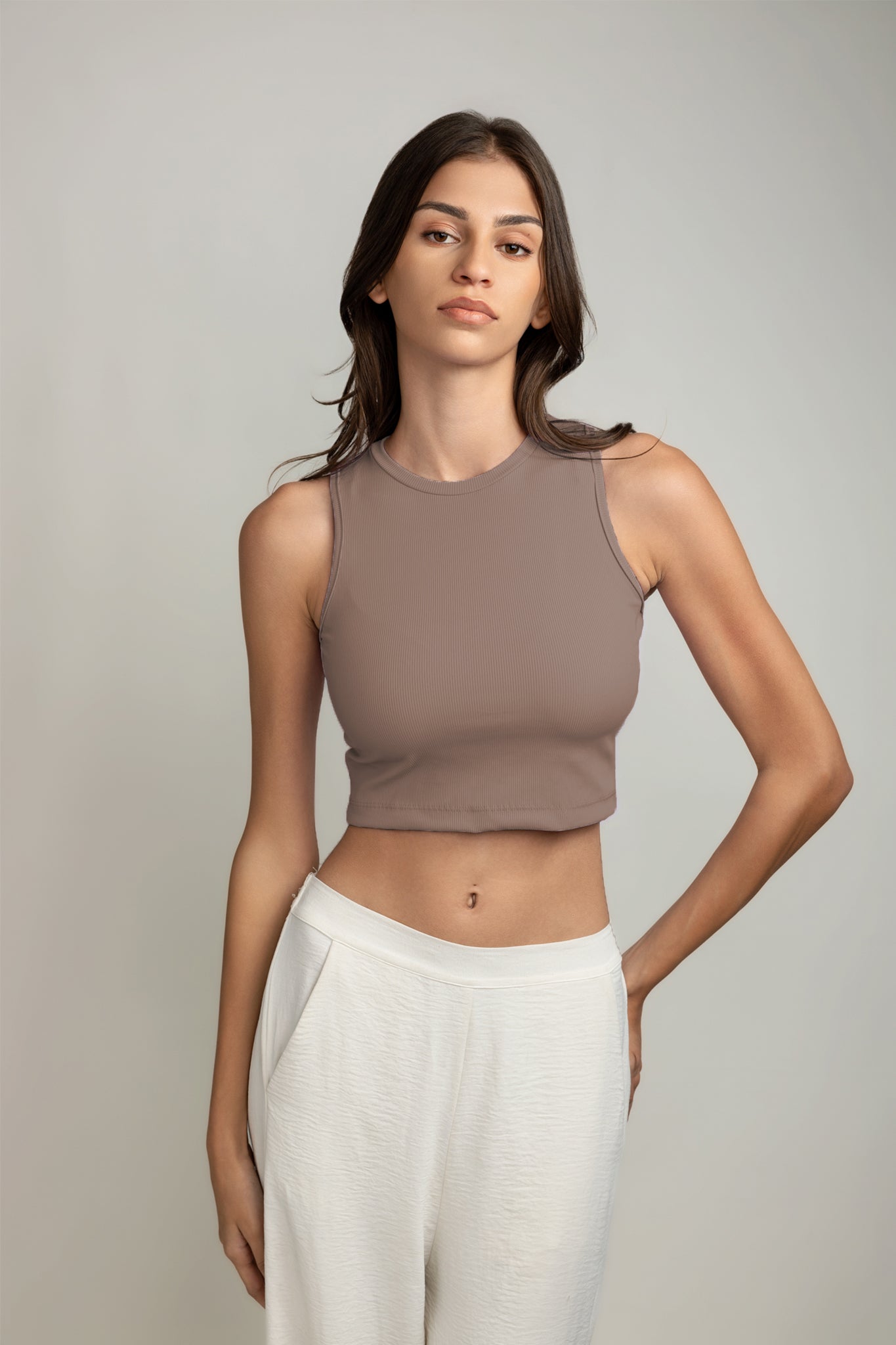 Ariana Rib Tank Top - Coffee Brown
