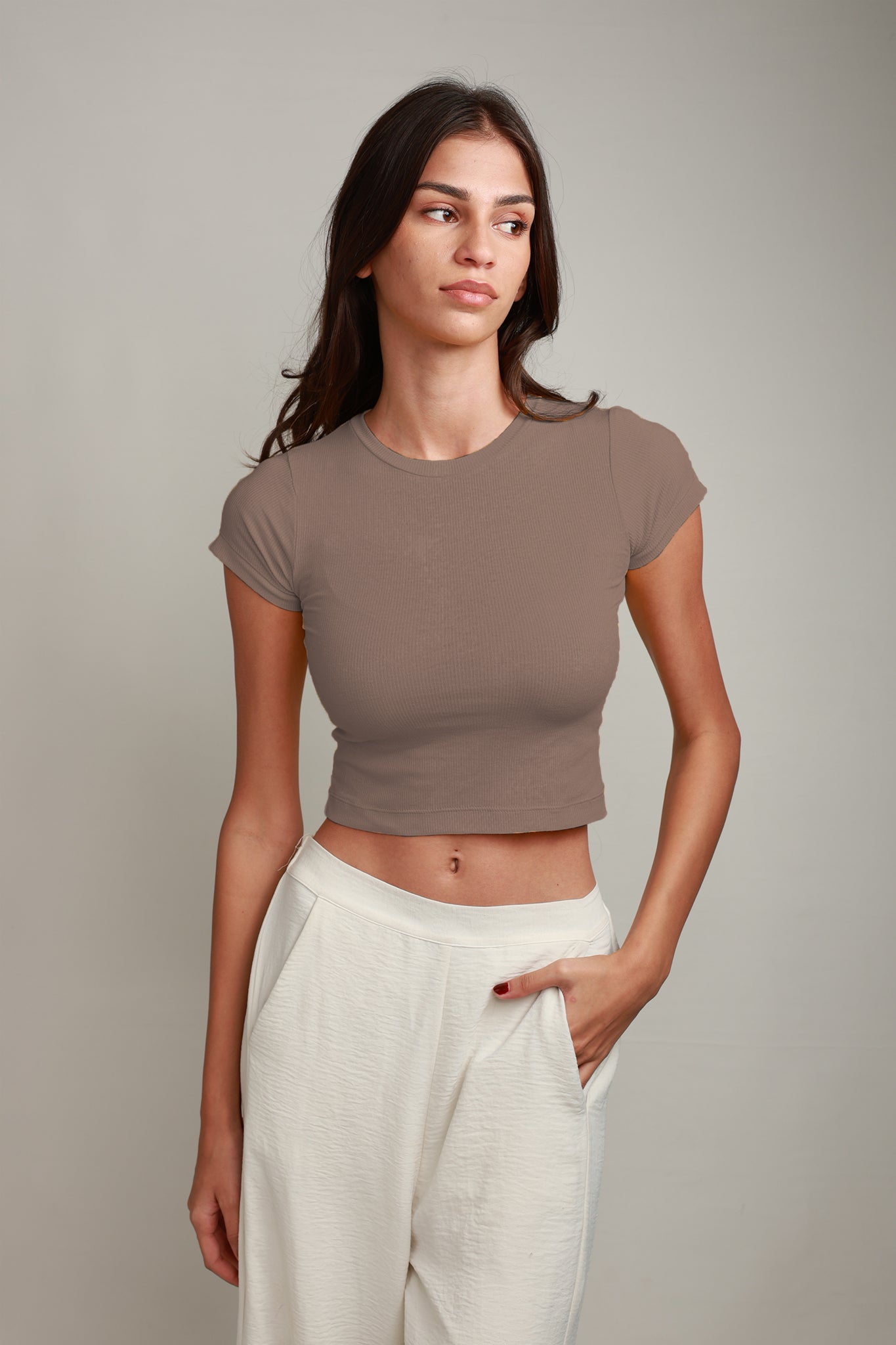 Kyra Crew-neck Top - Coffee Brown