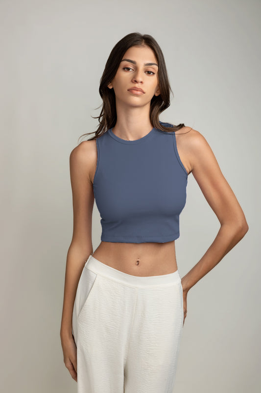 Ariana Rib Tank Top - Dusk Blue