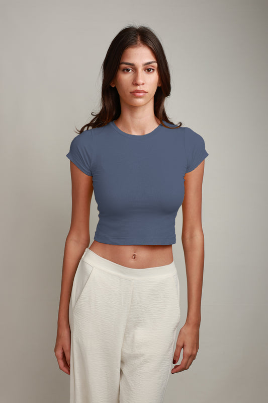 Kyra Crew-neck Top - Dusk Blue