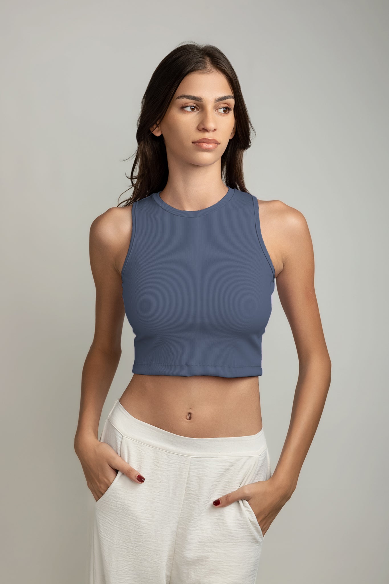 Ariana Rib Tank Top - Dusk Blue