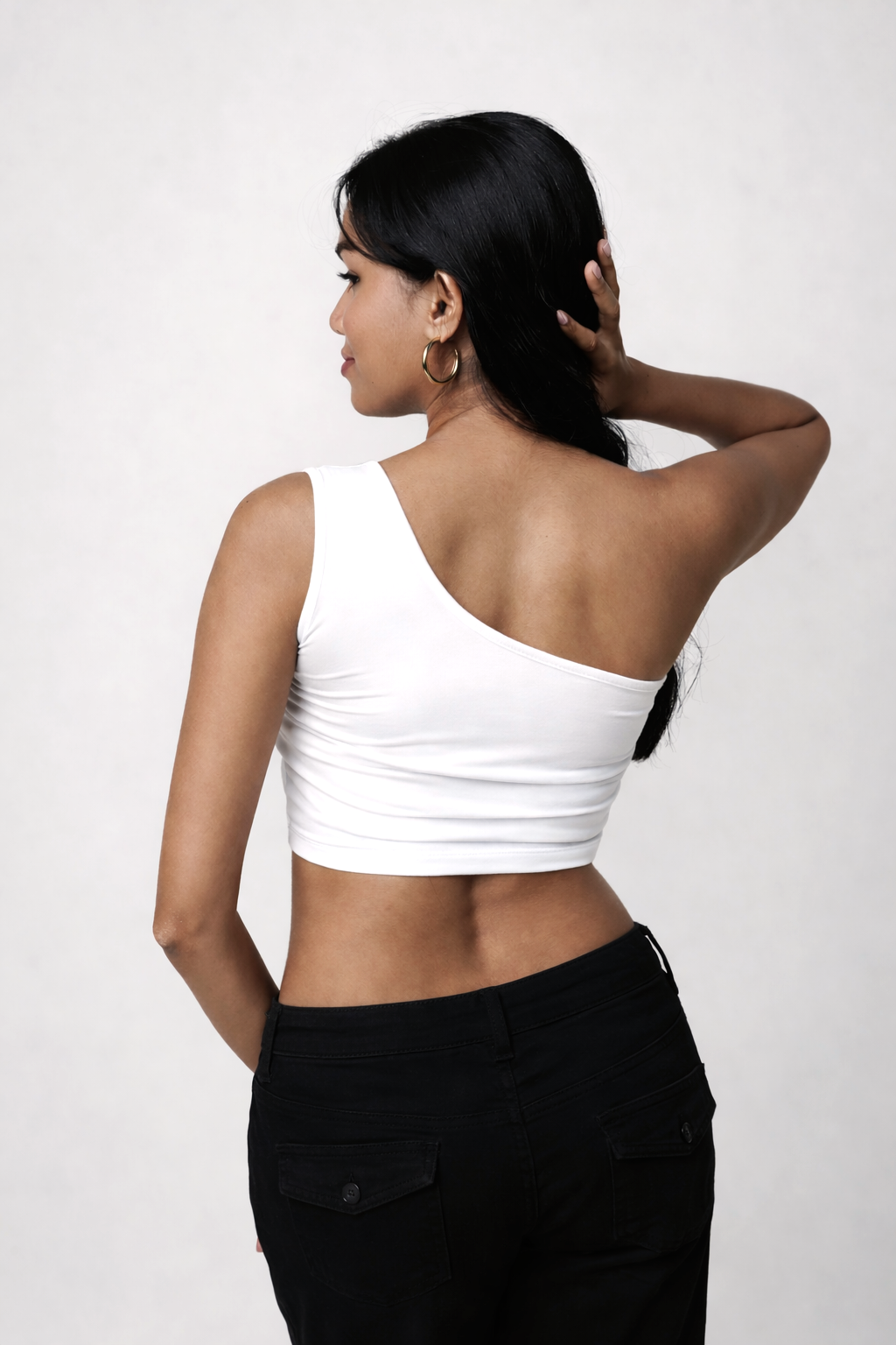 Stretch-Fit One-Shoulder Tops - Snowfall White
