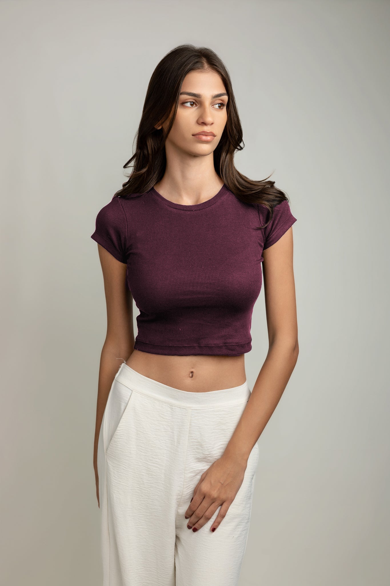 Kyra Crew-neck Top - Plum Purple