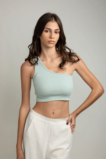 Zari One-shoulder Top - Peppermint Green