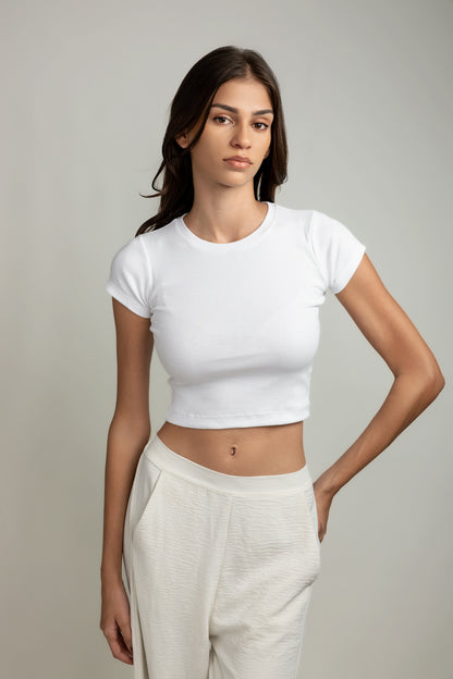 Kyra Crew-neck Top - Snowfall white