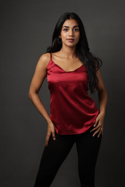 Vivienne V-neck Cami top - Ruby Red