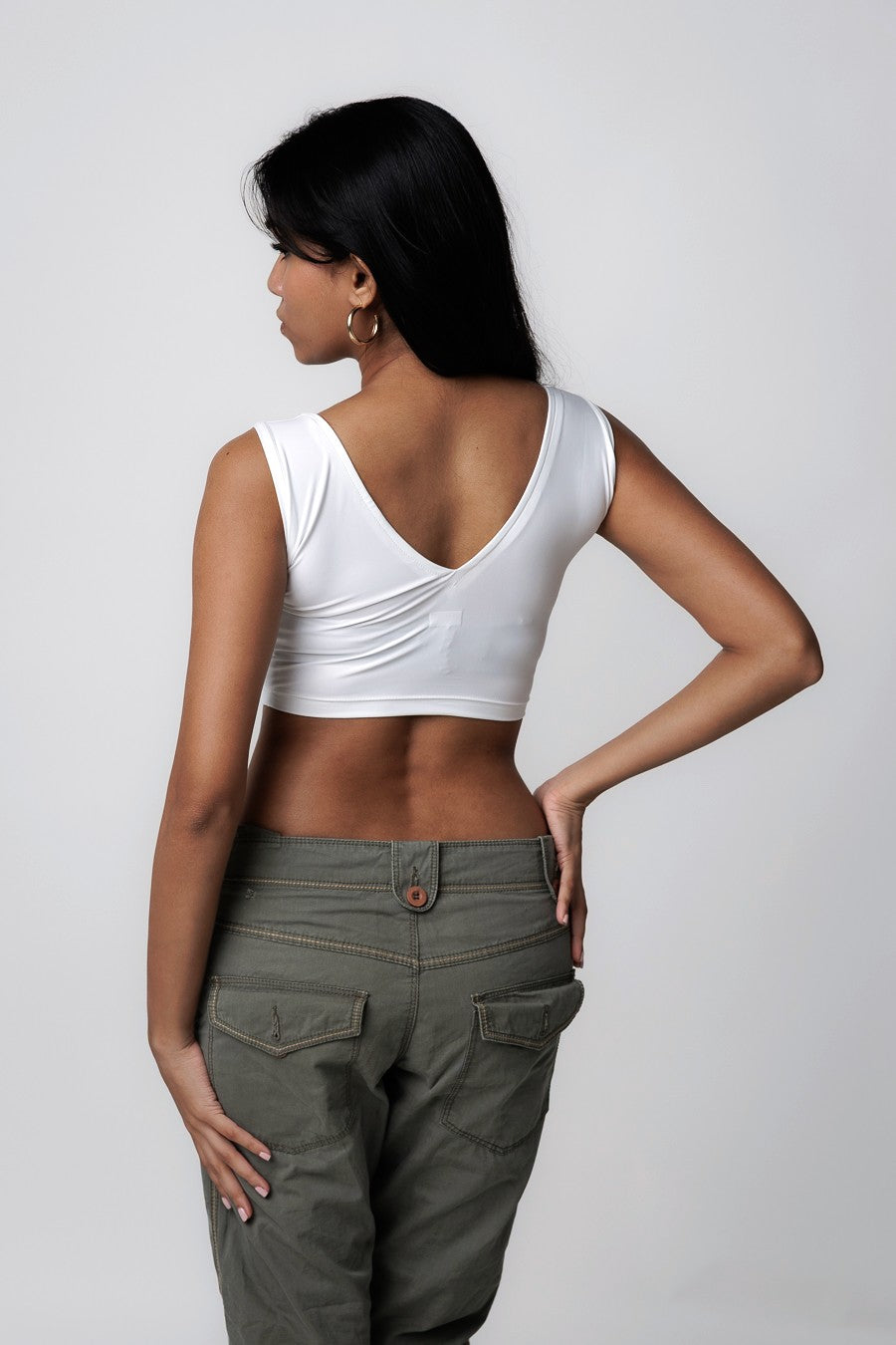 Stretch-Fit V-Neck Tops - Snowfall White