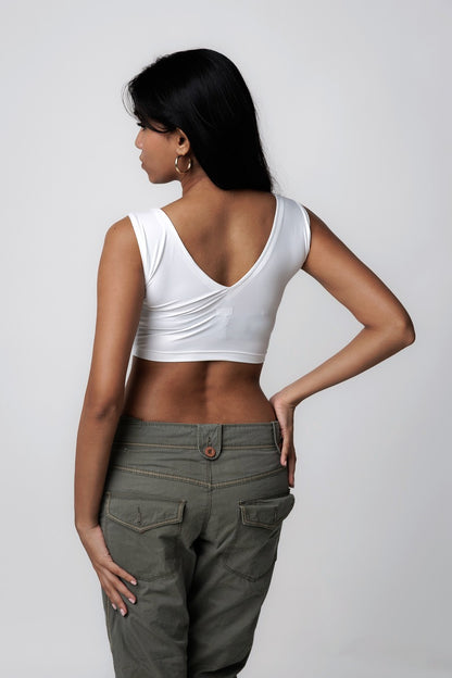 Stretch-Fit V-Neck Tops - Snowfall White