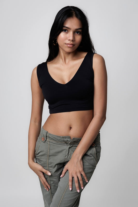 Stretch-Fit V-Neck Tops - Classic Black