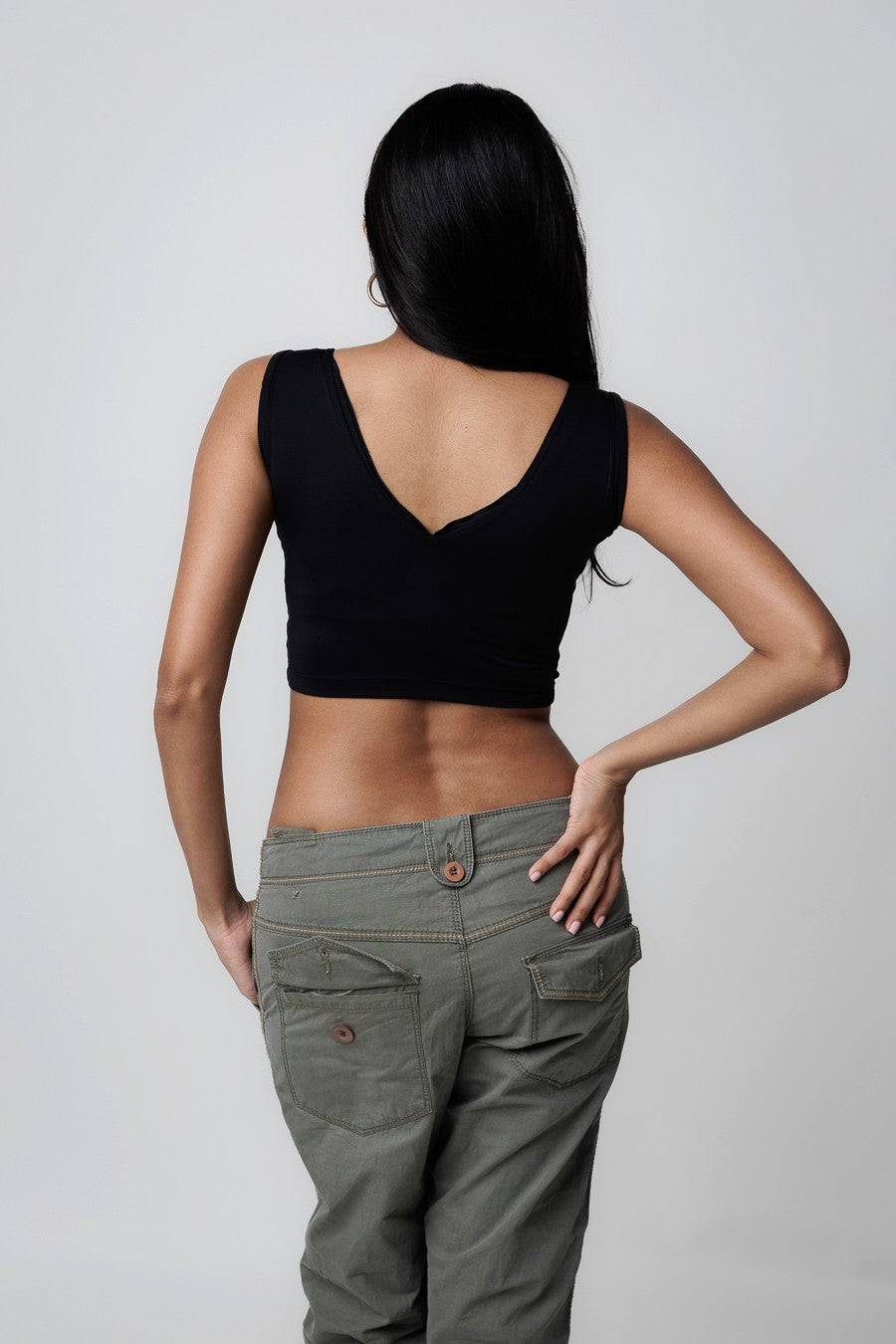 Stretch-Fit V-Neck Tops - Classic Black