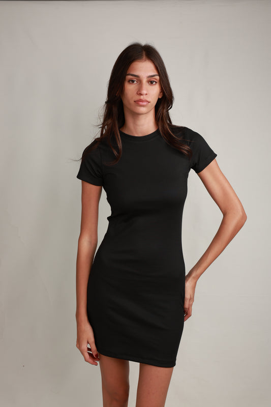 Zahra Short-Sleeve Mini Dress - Classic Black