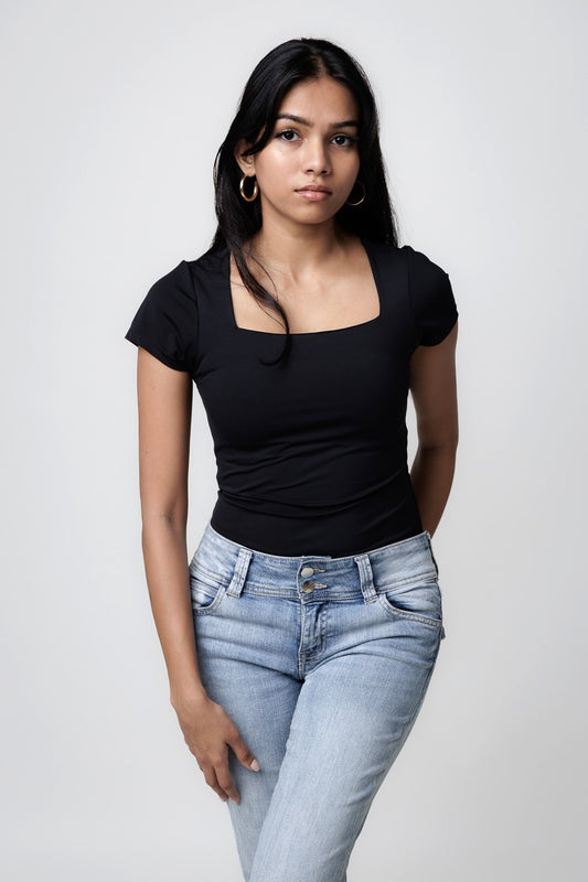 Square-Neck Bodysuit - Classic Black