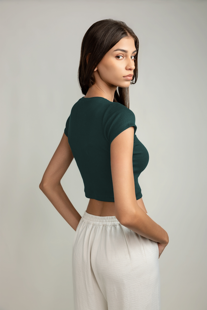 Kyra Crew-neck Top - Hunter Green