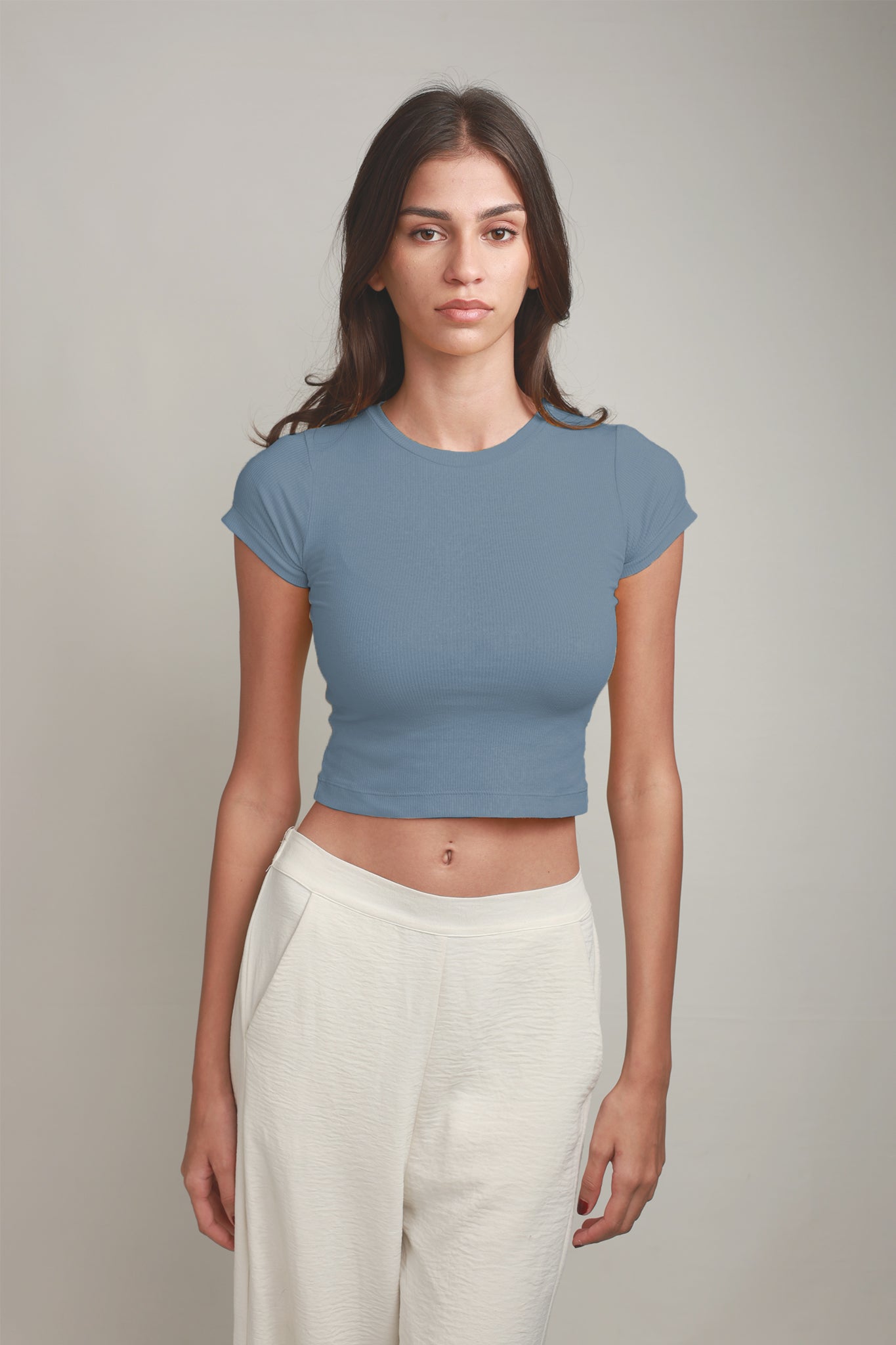 Kyra Crew-neck Top - Frosted Blue