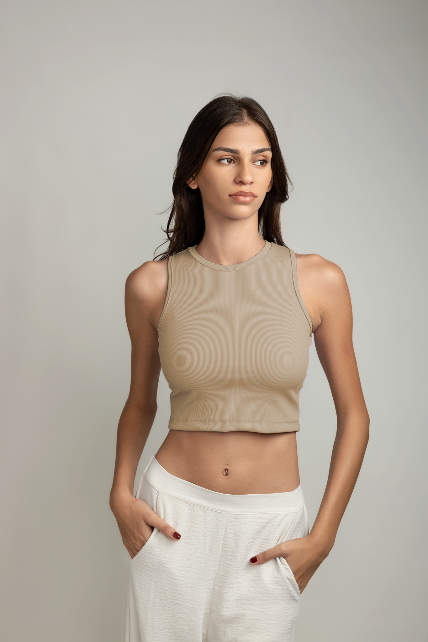 Ariana Rib Tank Top - Sandstone Beige