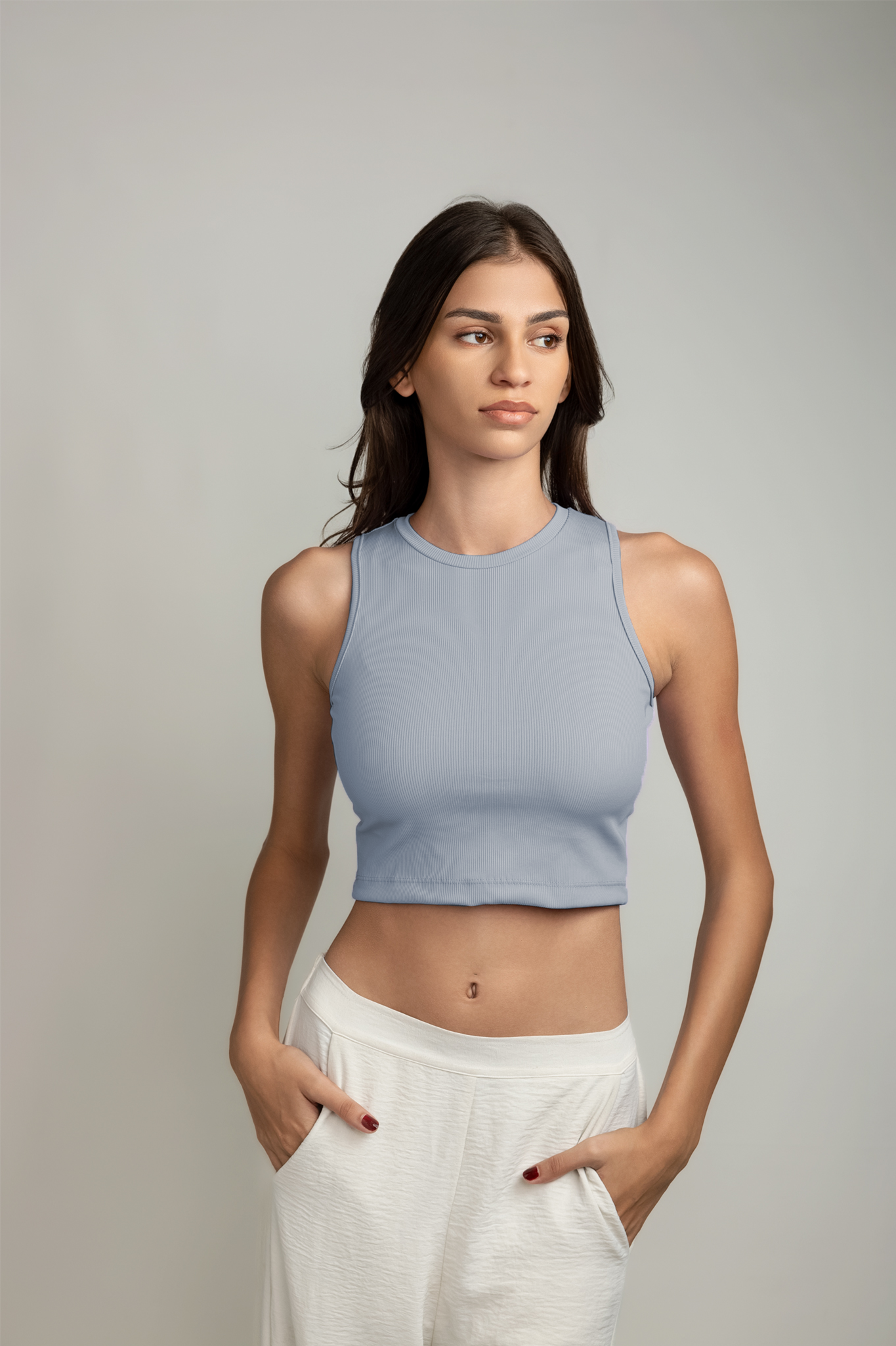 Ariana Rib Tank Top - Sky Whisper Blue